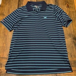 RLX Ralph Lauren Mens XL Navy Blue Striped Performance‎ Golf Polo Shirt